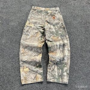 免運 臺灣出貨 牛仔褲男 夏季水洗新款迷彩褲樹枝 男款美式做舊闊腿寬鬆直筒牛仔褲子 迷彩工裝褲 美式復古戶外風