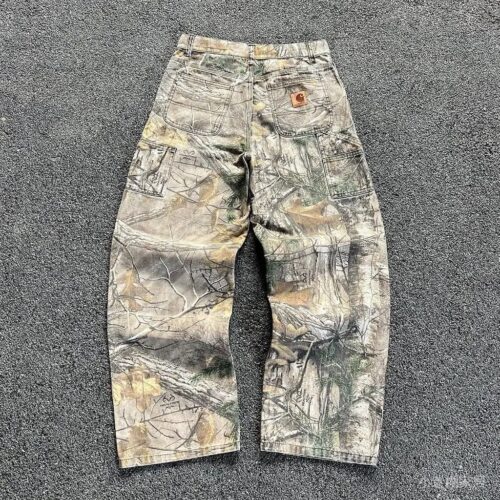 免運 臺灣出貨 牛仔褲男 夏季水洗新款迷彩褲樹枝 男款美式做舊闊腿寬鬆直筒牛仔褲子 迷彩工裝褲 美式復古戶外風